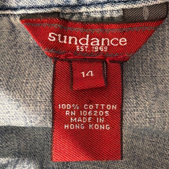 Sundance Vintage Denim Western Pearl Snap Button Shirt Size 14 Light Wash - Picture 9 of 11